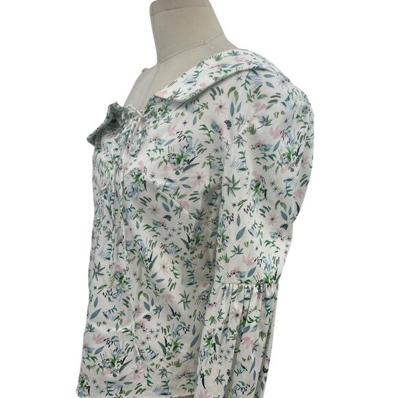 Amur Reagan One Shoulder Blouse Top White Floral Print Long Sleeve Size Small - Picture 6 of 13